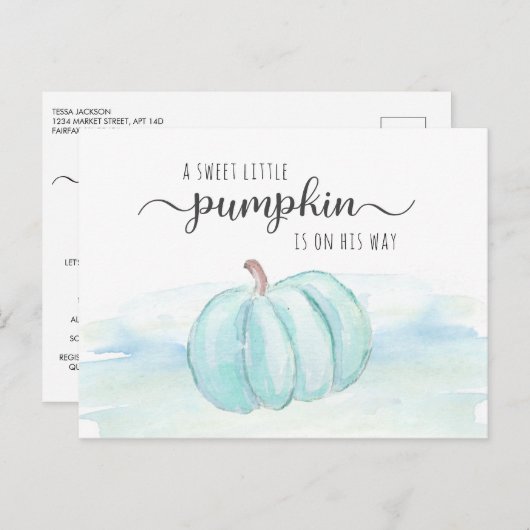 パンプキンブルーミントグリーン男の赤ちゃんシャワーバイメール インビテーションポストカード (正面/裏面)