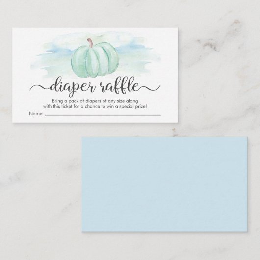 パンプキンブルーミント水彩おむつラッフルシャワー エンクロージャーカード (正面/裏面)