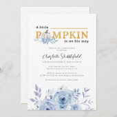 パンプキンブルー薄紫ボーイベビーシャワー 招待状 (正面/裏面)