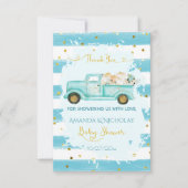 パンプキンブルー金ゴールド秋秋ベビーシャワー サンキューカード (正面)