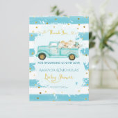 パンプキンブルー金ゴールド秋秋ベビーシャワー サンキューカード (スタンド正面)