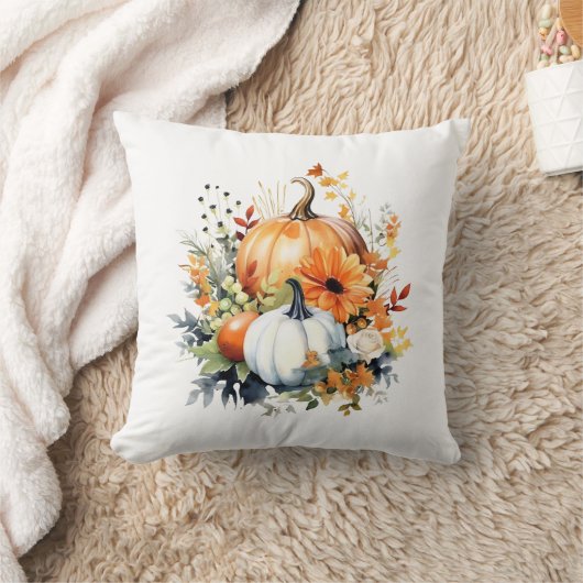 パンプキンブーケキュートファームハウスオータムデコール クッション (ブランケット)