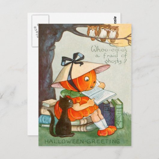 パンプキンヘッドブラックキャットハロウィーンのカボチャのちょうちんパンプキン ポストカード (正面/裏面)