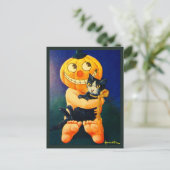 パンプキンヘッドボーイホールディングキャット – ヴィンテージハロウィーン シーズンポストカード (スタンド正面)