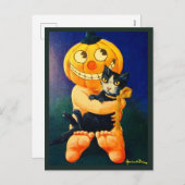パンプキンヘッドボーイホールディングキャット – ヴィンテージハロウィーン シーズンポストカード (正面/裏面)