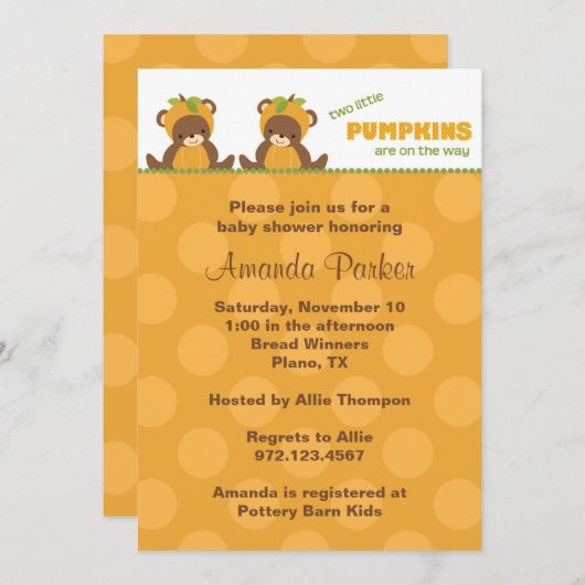 パンプキンベアベイビーシャワー招待状 招待状 (正面/裏面)