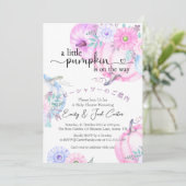 パンプキンベイビーガールシャワー 水彩 夢のようなピンク 招待状 (スタンド正面)