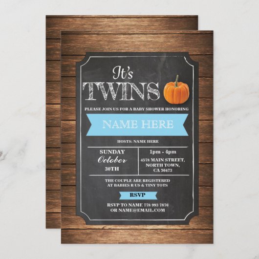 パンプキンベイビーシャワーイットズボーイツインズパーティー招待状 招待状 (正面/裏面)