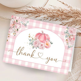 パンプキンベイビーシャワーピンクフォール折りたたみサンクスカード サンキューカード