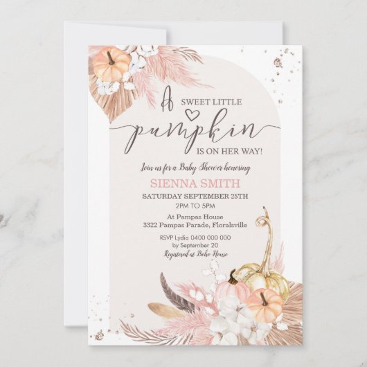 パンプキンベイビーシャワー招待状ボホガール 招待状 (正面)