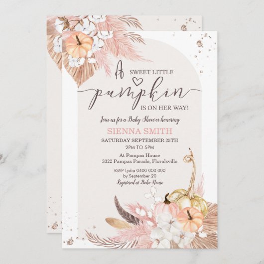 パンプキンベイビーシャワー招待状ボホガール 招待状 (正面/裏面)