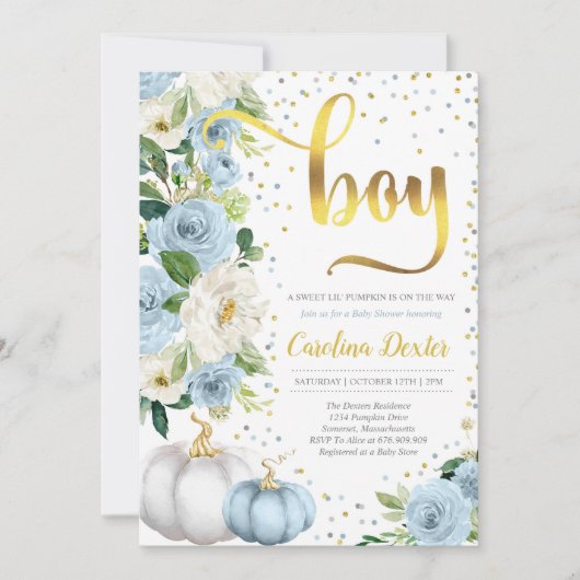 パンプキンベイビーシャワー招待状ボーイ秋シャワー 招待状 (正面)