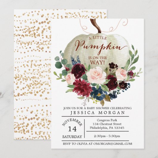 パンプキンベイビーシャワー招待状-秋ベビーシャワー 招待状 (正面/裏面)