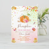 パンプキンベイビーシャワー招待秋秋ピンク 招待状 (スタンド正面)