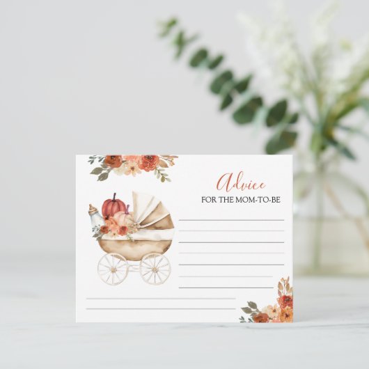 パンプキンベビーカーフローラママ用ベビーシャワーアドバイス エンクロージャーカード (スタンド正面)