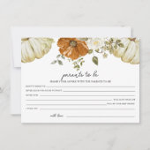 パンプキンベビーシャワーアドバイスのための親カード シーズンカード (正面)