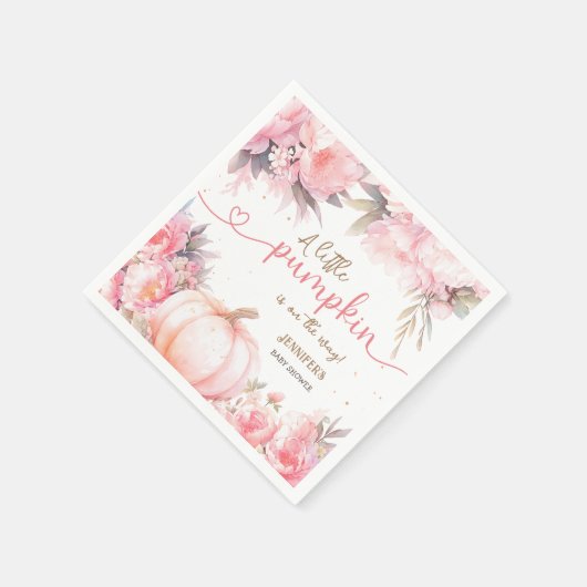 パンプキンベビーシャワーガールピンクフローラ秋紙 スタンダードカクテルナプキン (角)