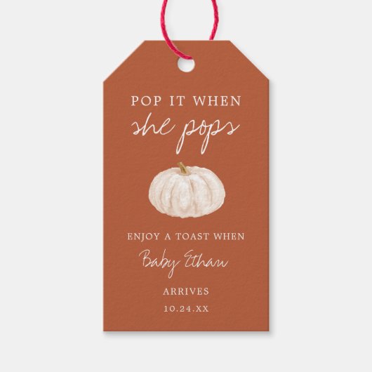 パンプキンベビーシャワーシャンパンボトル ギフトタグ (正面)