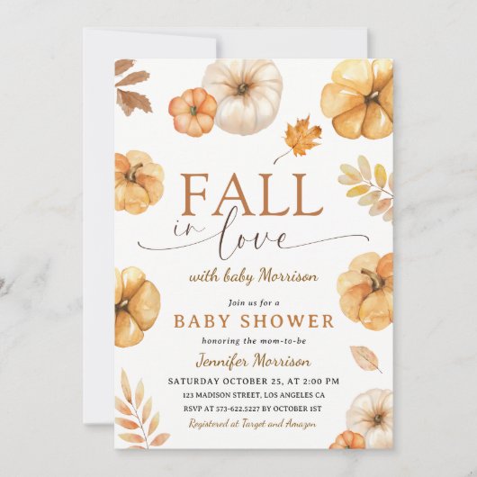 パンプキンベビーシャワー秋イン男女兼用ラブ 招待状 (正面)