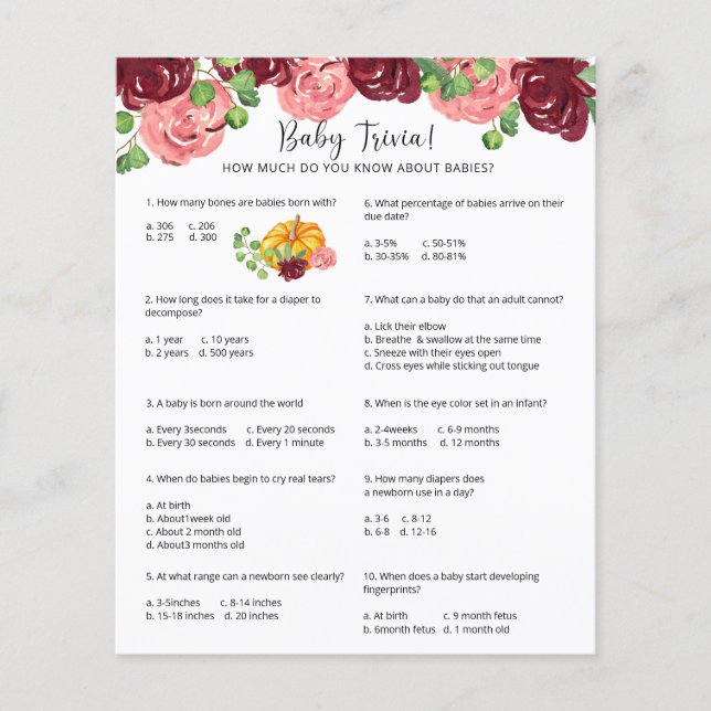 パンプキンベビートリビア |赤ちゃんシャワーゲーム (正面)