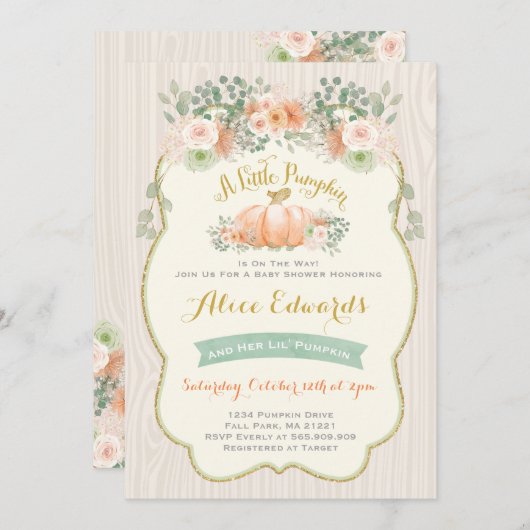 パンプキンベ男女兼用ビーシャワー招待状 招待状 (正面/裏面)