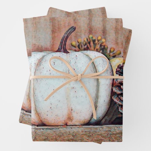 パンプキンホワイトオータムカント素朴リーファームハウス ラッピングペーパーシート (インサイチュ)