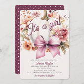 パンプキンホワイトピンクリボンガール秋ベイビーシャワー 招待状 (正面/裏面)