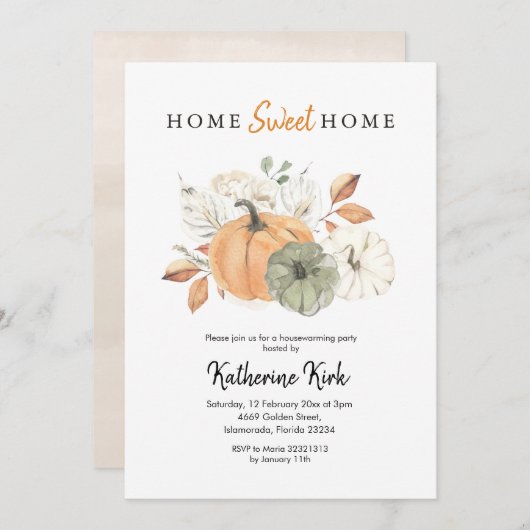 パンプキンホームスウィートホーム引っ越し祝いパーティーパーティー 招待状 (正面/裏面)