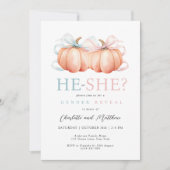 パンプキンボウピンクブルージェンダーリビール招待状 招待状 (正面)