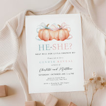 パンプキンボウピンクブルージェンダーリビール招待状