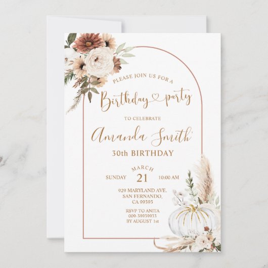 パンプキンボヘミアアーチ誕生日30thディナーパーティー 招待状 (正面)