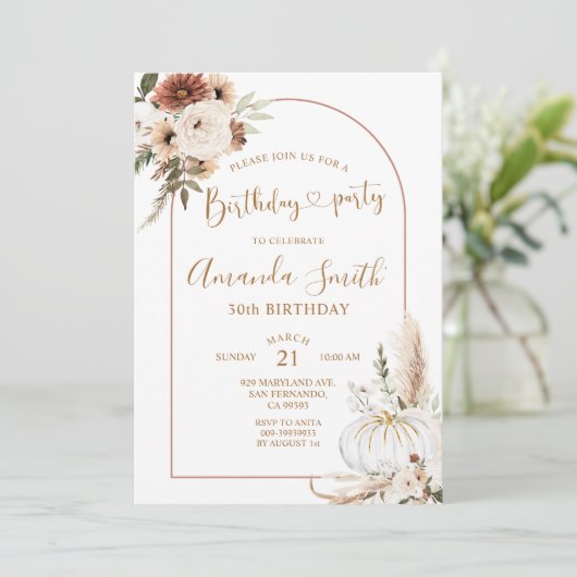 パンプキンボヘミアアーチ誕生日30thディナーパーティー 招待状 (スタンド正面)