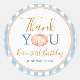 パンプキンボホブルーギンガム1st誕生日ありがとう ラウンドシール