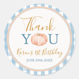 パンプキンボホブルーギンガム1st誕生日ありがとう ラウンドシール