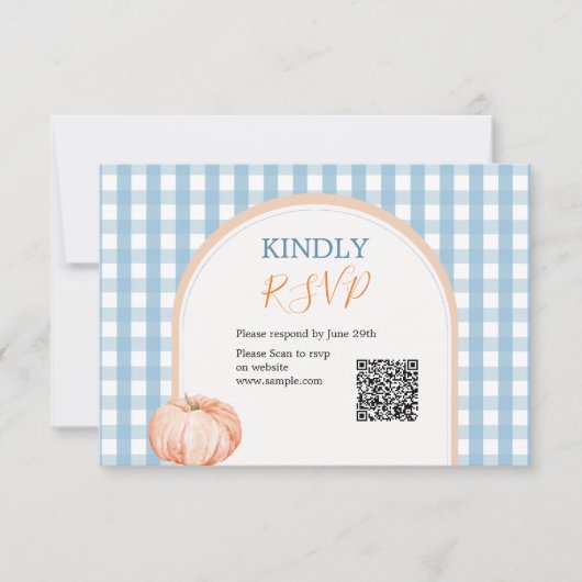 パンプキンボホーブルーギンガム1st誕生日Rsvp サンキューカード (正面)