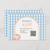 パンプキンボホーブルーギンガム1st誕生日Rsvp サンキューカード (正面/裏面)