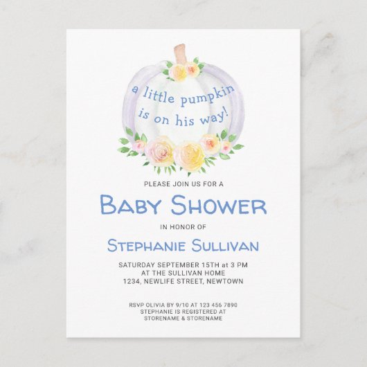 パンプキンボーイズ赤ちゃんシャワー招待状はがき インビテーションポストカード (正面)