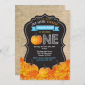 パンプキンボーイファースト誕生日招待状ブルーバーラップ 招待状 (正面/裏面)