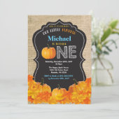 パンプキンボーイファースト誕生日招待状ブルーバーラップ 招待状 (スタンド正面)