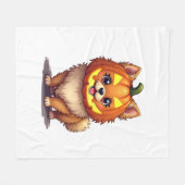 パンプキンマスクポメラニア犬ドッグ フリースブランケット (正面(横))