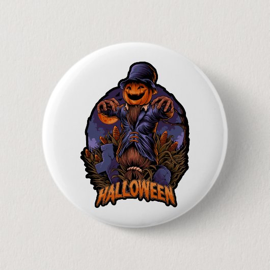 パンプキンマンハロウィーンtシャツ半開 缶バッジ (正面)