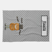 パンプキンマン – ハッピーハローウィン – グレー水玉模様 キッチンタオル (横)