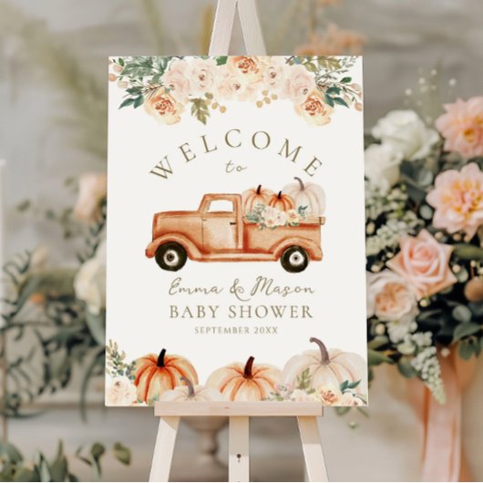 パンプキンミニマモダンリスト秋ニュートラルベビーシャワー ポスター