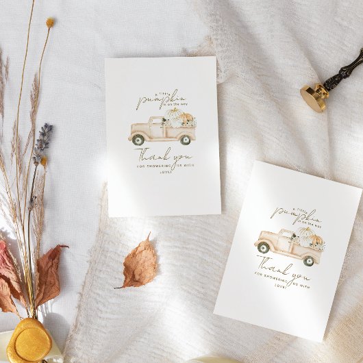 パンプキンミニマルシンプルリストモダン秋ベビーシャワー サンキューカード