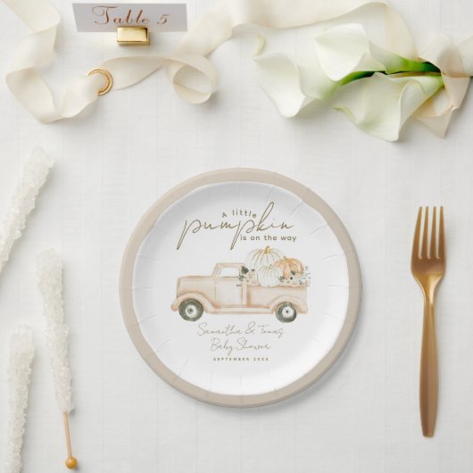 パンプキンミニマルシンプルリストモダン秋ベビーシャワー ペーパープレート (ウェディング)