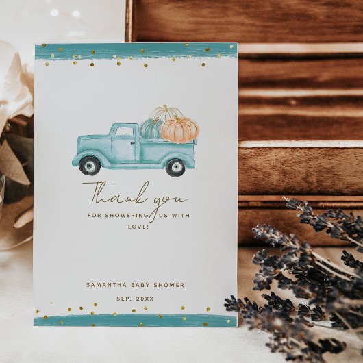 パンプキンミニマルモダンリスト秋男の赤ちゃんシャワー サンキューカード