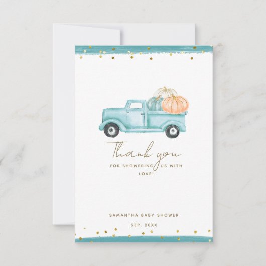 パンプキンミニマルモダンリスト秋男の赤ちゃんシャワー サンキューカード (正面)