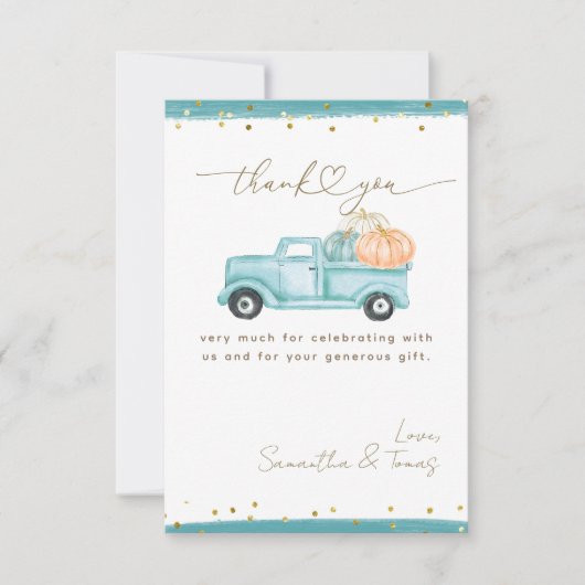 パンプキンミニマルモダンリスト秋男の赤ちゃんシャワー サンキューカード (正面)