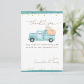 パンプキンミニマルモダンリスト秋男の赤ちゃんシャワー サンキューカード (スタンド正面)