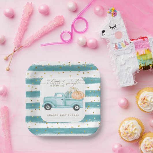 パンプキンミニマルモダンリスト秋男の赤ちゃんシャワー ペーパープレート (パーティー)